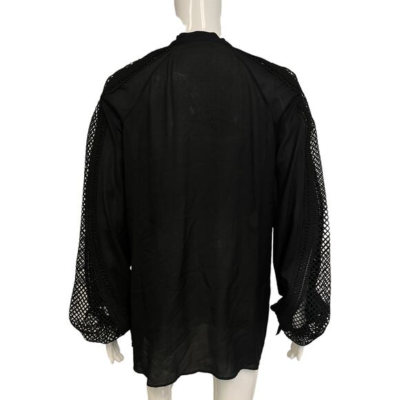 ELIE SAAB Black Silk Embroidered Mesh Long Sleeve Blouse Tops Size EU 42 US 10 - Picture 2 of 4